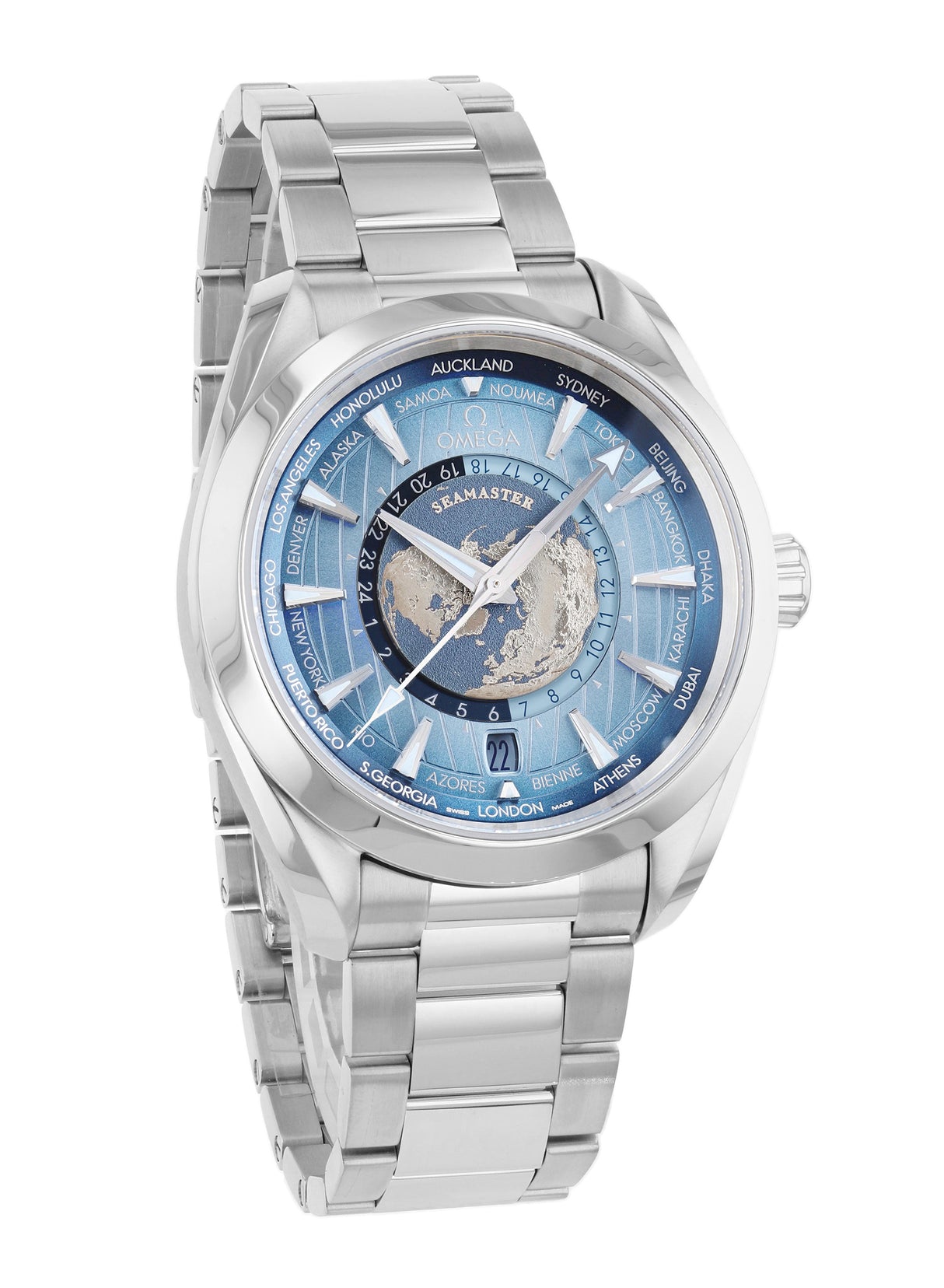 Omega Seamaster Aqua Terra 150M Co-Axial Master Chronometer GMT Worldtimer 43 mm Summer Blue