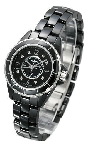 Chanel J12 Black Ceramic in der Version H2569 in schwarzer Hightech-Keramik mit 8 Diamanten