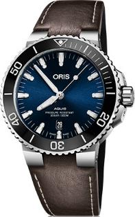 Oris Aquis Date Automatik Band Leder Zifferblatt blau