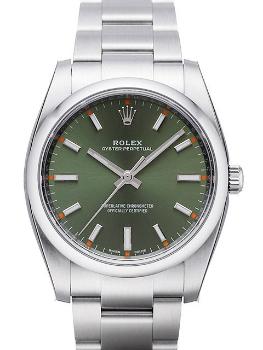 Rolex Oyster Perpetual 34mm Herrenuhr mit gruenem Zifferblatt