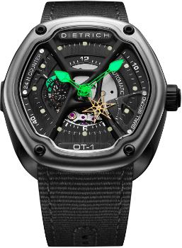 Dietrich O TIME-1 mit hellgruener Leuchtmasse Super-Luminova auf Zeigern, Indizes und 24-Stunden Anzeige