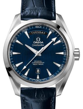 Omega Aqua Terra 150 M Day-Date Zifferblatt blau Band Leder