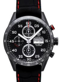 Tag Heuer Carrera Calibre 16 Day-Date Automatik Chronograph 43mm beschichtet schwarz Krokodilleder