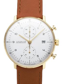 Junghans Max Bill Chronoscope Herrenuhr Kalbsleder silber beschichtet vergoldet Gelb