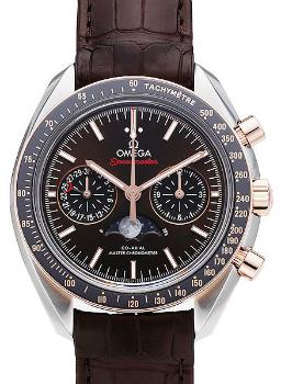 Omega Speedmaster Moonwatch Moonphase Chronograph 44,25mm Herrenuhr Leder braun Edelstahl 18kt Rosegold