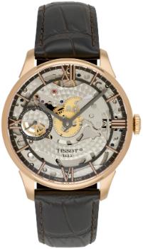 Tissot T-Classic Chemin des Tourelles Squelette Herrenuhr Leder transparent rose beschichtet vergoldet