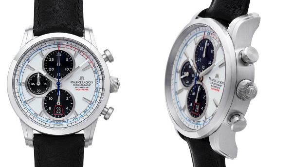 Maurice Lacroix Pontos Chronographe Retro Kalbsleder weiss Edelstahl