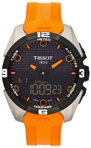 Tissot T-Touch Expert Solar Solaruhr Zifferblatt schwarz Gehaeuse Titan Band Silikon orange