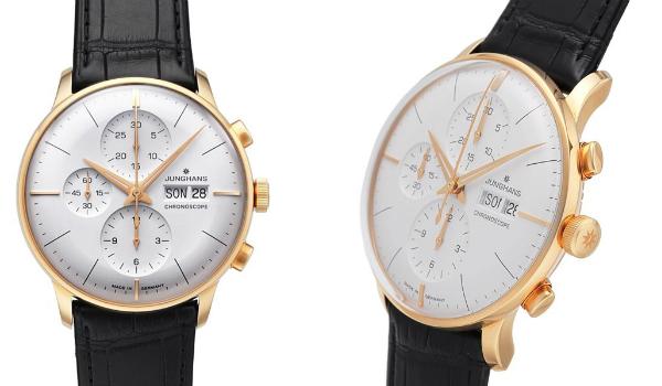 Junghans Meister Chronoscope Krokodilleder Rose beschichtet vergoldet