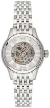 Oris Artelier Skeleton Diamonds Damenuhr Edelstahlband Zifferblatt silber