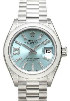 Rolex Lady-Datejust 28 Damenuhr Band Platin 950 Zifferblatt blau