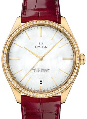 Omega De Ville Tresor Master Co-Axial 40mm Damenuhr Leder perlmutt 18kt Gelbgold