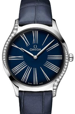 Omega De Ville Tresor Quarz 36mm Damenuhr Leder blau Edelstahl