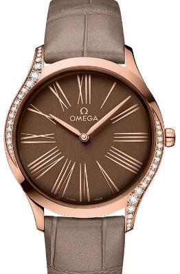 Omega De Ville Tresor Quarz 36mm Damenuhr Leder braun 18kt Rosegold