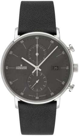 Junghans Form C Chronograph Herrenuhr Kalbsleder Quarz grau