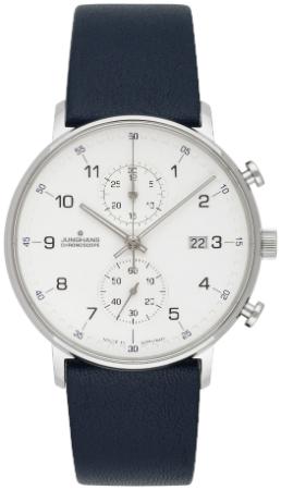 Junghans Form C Chronograph Herrenuhr Kalbsleder Quarz silber