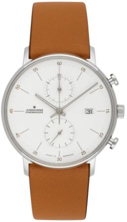 Junghans Form C Chronograph Herrenuhr Kalbsleder braun Quarz silber