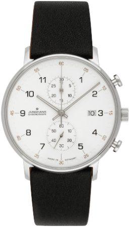 Junghans Form C Chronograph Herrenuhr Kalbsleder schwarz Quarz silber