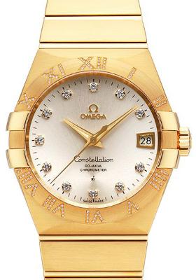 Omega Constellation Co-Axial 38mm with reference no. 123-55-38-21-52-008 in 18K yellow gold and diamond studded