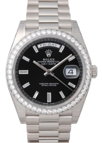 Oyster Perpetual Day-Date 40 Chronometer Weissgold Saphirglas Praesident-Band Rolex Crownclasp-Schließe Brillantbesatz