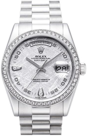 Rolex Oyster Perpetual Day-Date, Chronometer, Platin, Luenette mit 52 Diamanten, Saphirglas bombiert, Praesident-Band, Crownclasp-Schliesse