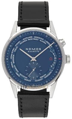 NOMOS Glashuette Zuerich Weltzeit Nachtblau in der Version 807 mit Saphirglasboden