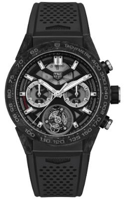 Tag Heuer Carrera Calibre HEUER 02 T COSC Automatik Chronograph 45mm in der Version CAR5A8W-FT6071 aus gebuerstetem Titan mit Carbonluenette