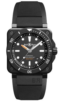 Bell Ross BBR 03-92 DIVER BLACK MATTE in der Version BR0392-D-BL-CE-SRB aus Keramik mattschwarz mit Kautschukband