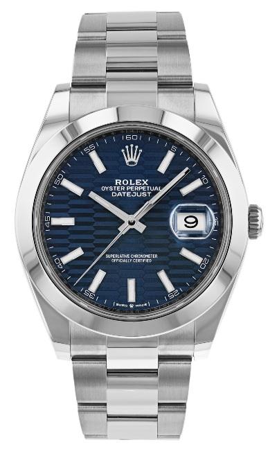 Rolex Datejust 41 Referenz 126300 mit Jubilé-Band und blauem Zifferblatt mit Riffelmuster