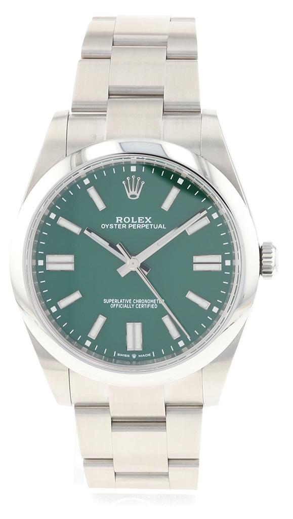 Rolex Oyster Perpetual 41 in der Version 124300 in Grün.