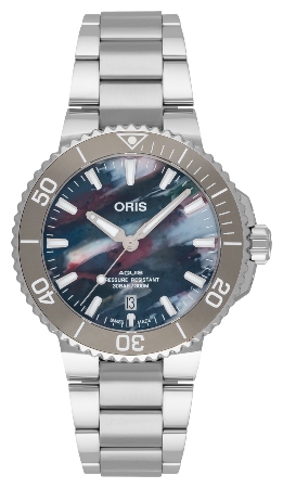 Oris Aquis Date Upcycle in der Version 01 733 7766 4150-Set aus Edelstahl mit Keramik-Luenette