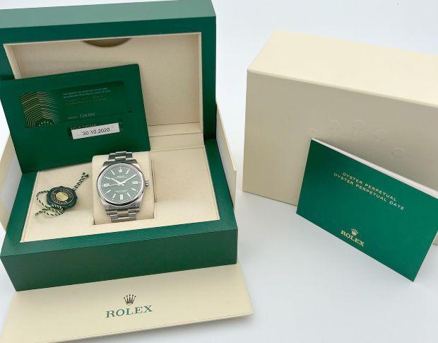 Rolex Oyster Perpetual 41 with reference no. 124300 in green, pre-owned