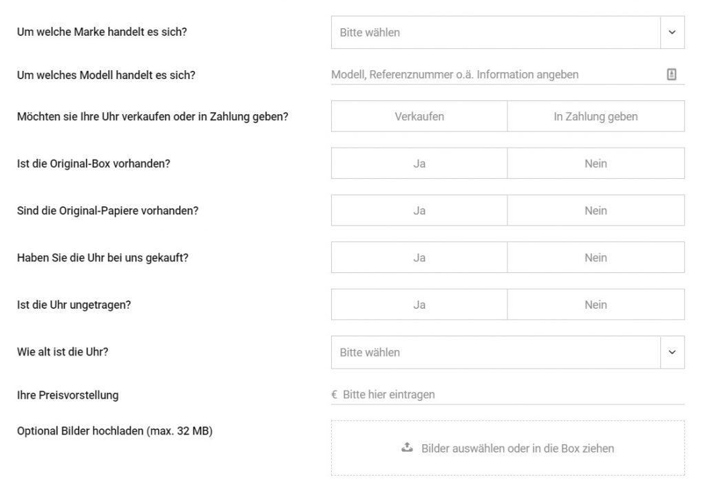 Formular für einen Uhrenverkauf online - Ankauf von Uhren seriös