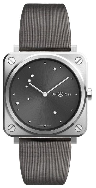 Bell & Ross BR S GREY DIAMOND EAGLE in der Version BRS-ERU-ST/SCA aus Stahl und Kalbslederband mit Satin-Effekt