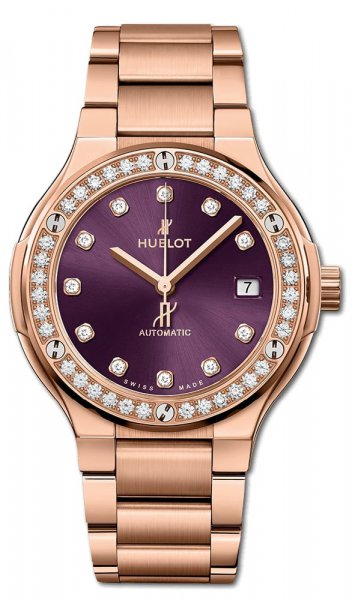 Hublot Classic Fusion King Gold Purple Diamonds Bracelet 38 mm