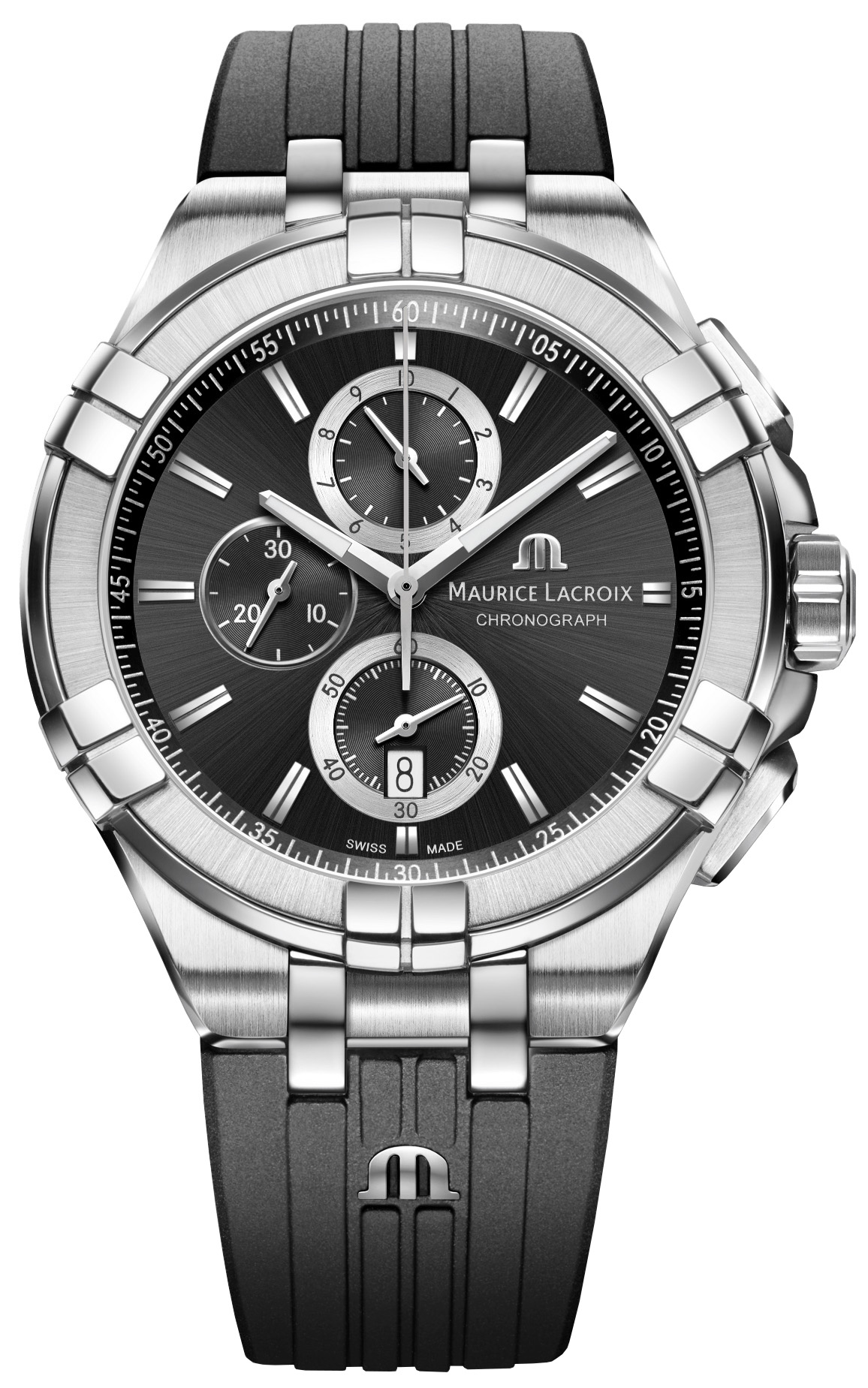 Maurice Lacroix Aikon Cronografo Uomo AI1018-SS001-330-2 - Cassa Acciaio 44mm, Quadrante Nero, Cinturino Gomma
